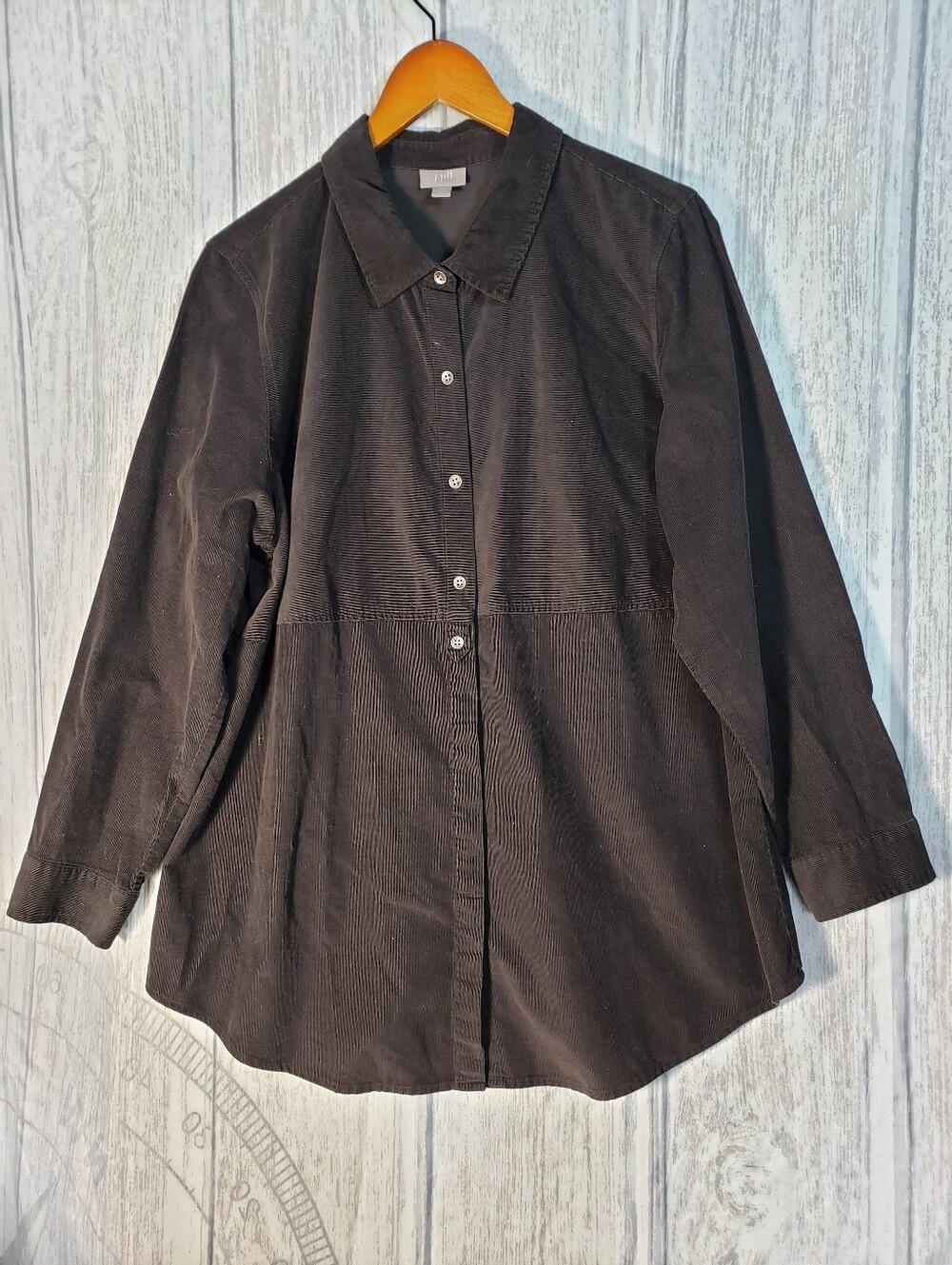 J.Jill dark brown Cotton button-up shirt fine-wale corduroy Sz XL Petite